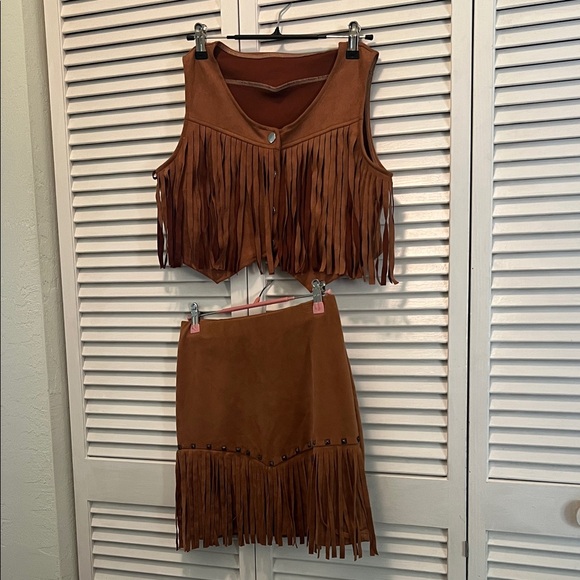 SHEIN Dresses & Skirts - #*035= Brown Women Cowboy Fringe Vest and Skirt Set.